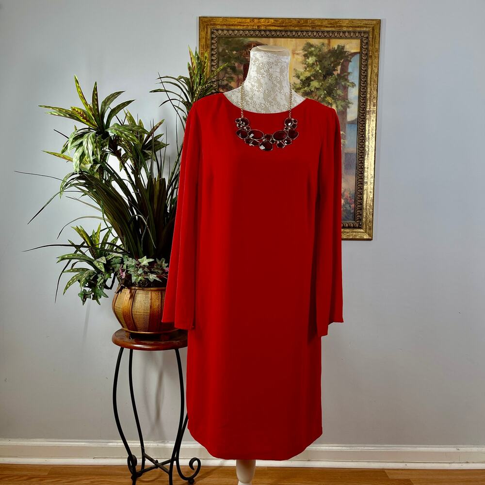 I.N Studio Womens 8 Red Bell Sleeve Shift Dress Split Flare Sleeve Cocktail